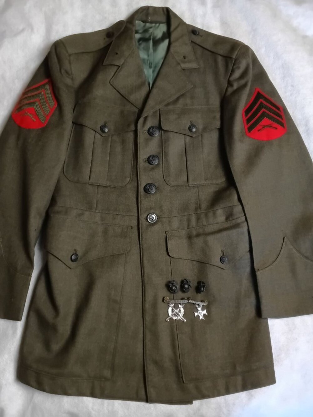 Vintage 1969 Vietnam Era Serge Wool Coat DSA w Pins Military Sharpshooter
